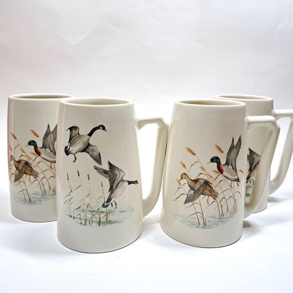 HYALYN Pottery Mugs Game Birds Canadian Geese Mallard Ducks Beer Steins Vintage - Picture 1 of 9
